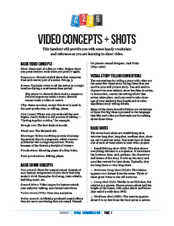 Video Concepts and Shots handout for C226